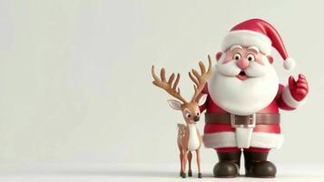 3D cartoon image of Santa Claus and a reindeer. Christmas design for banner, flyer with with copy space. video
