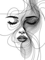 A drawing of a woman's face with a wave pattern vector