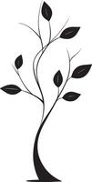 A black and white tree with leaves on it vector