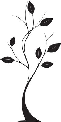 A black and white tree with leaves on it