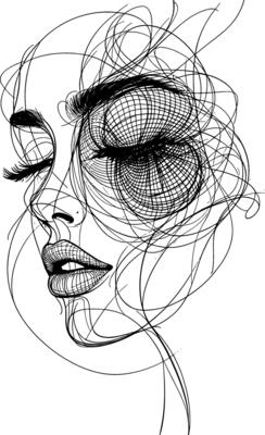 A drawing of a woman's face with a line drawing of her eyes