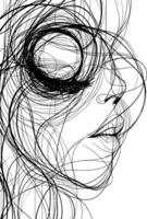 A drawing of a woman's face with a black and white drawing vector