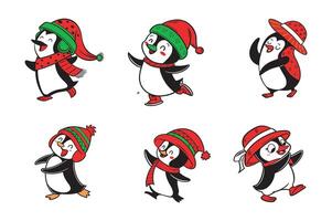 Chilly Charm, Penguins Rocking Trendy Hats vector