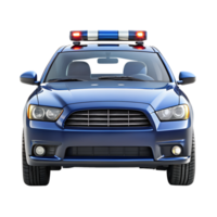 Matte blue police Car from Front View, isolated on a transparent background png