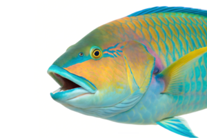 A brightly colored parrotfish with a beak-like mouth. isolated on a transparent background png