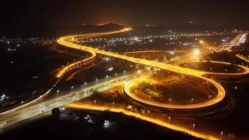 Drone view complex illuminated bridges video