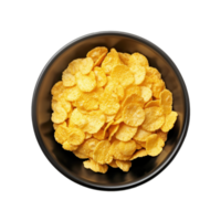 Top view of bowl with golden cornflakes isolated on Transparent background png