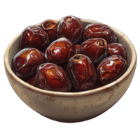 Fresh Dates in a Bowl, Evoking the Spirit of Ramadan, Isolated On Transparent Background png