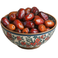 Fresh and Glistening Bowl of Dates, Symbolizing the Iftar Meal, Isolated On Transparent Background png