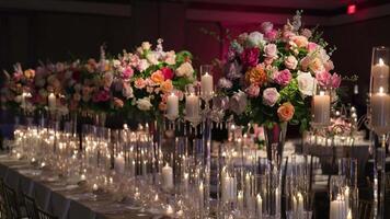 Elegant Table Setup with Colorful Flowers and Lit Candles for a Formal Event video