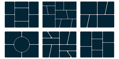 Moodboard template. Mosaic pictures collection. Gallery banner. Collage mood board grid. Organised portfolio. Set of presentation backgrounds. Album brandboard. Photo layout. vector