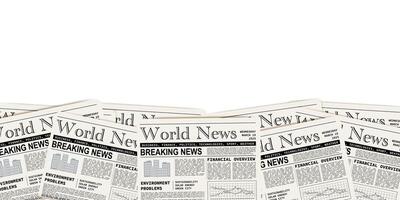 Pile of newspapers on white background. Stack of newspapers. Paper waste. Newspaper header footer vector