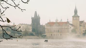 Misty Waterscape featuring Pragues breathtaking and iconic architecture video