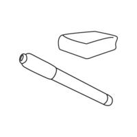 black and white illustration of a felt-tip pen and eraser on a white background. vector