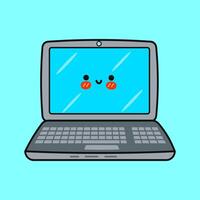 A cartoon laptop with a smiley face on it vector