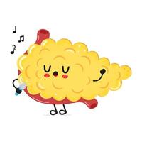 Pancreas sings into a microphone character. hand drawn cartoon kawaii character illustration icon. Isolated on white background. Pancreas character concept vector