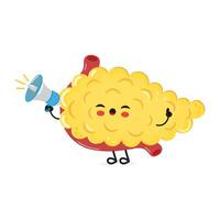 Pancreas with loudspeaker character. hand drawn cartoon kawaii character illustration icon. Isolated on white background. Pancreas screams character concept vector