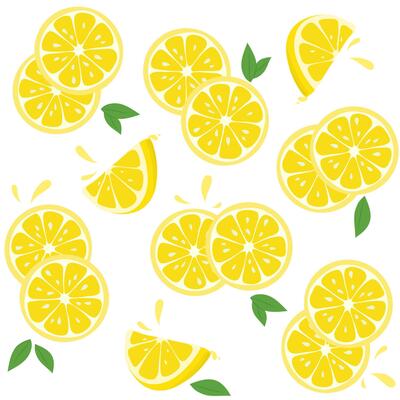 Fresh tropical fruits, lemon. Seamless fruit background for fabric and printing. Children's drawing, cartoon style on white background