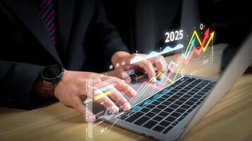 2025, Graph Analyst working with Business, Concept digital transformation technology strategy, Analytics and Data Management System on computer, make a report with KPI connected to database. photo