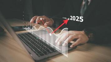 2025, Graph Analyst working with Business, Concept digital transformation technology strategy, Analytics and Data Management System on computer, make a report with KPI connected to database. photo