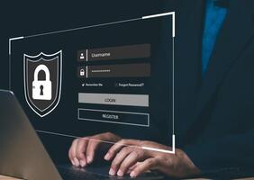 Cybersecurity concept, user privacy security and encryption, secure internet access Future technology and cybernetics, screen padlock. Internet network data protection, anti hacker, cybercrime photo