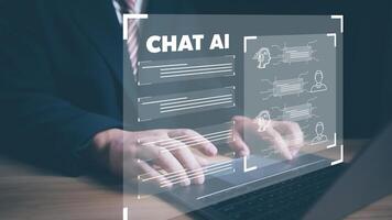 Ai technology, Artificial Intelligence. man using technology smart robot AI, artificial intelligence by enter command prompt for generates something, Futuristic technology transformation. Chat with Ai photo