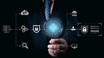 Ai technology, Artificial Intelligence. man using technology smart robot AI, artificial intelligence by enter command prompt for generates something, Futuristic technology transformation. Chat with Ai photo