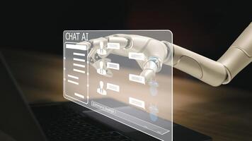 Ai technology, Artificial Intelligence. man using technology smart robot AI, artificial intelligence by enter command prompt for generates something, Futuristic technology transformation. Chat with Ai photo