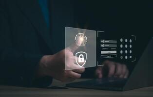 Cybersecurity concept, user privacy security and encryption, secure internet access Future technology and cybernetics, screen padlock. Internet network data protection, anti hacker, cybercrime photo