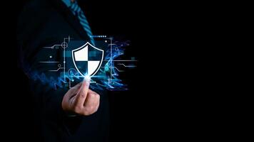 Cybersecurity concept, user privacy security and encryption, secure internet access Future technology and cybernetics, screen padlock. Internet network data protection, anti hacker, cybercrime photo
