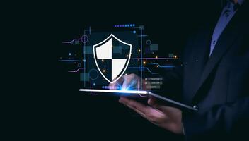 Cybersecurity concept, user privacy security and encryption, secure internet access Future technology and cybernetics, screen padlock. Internet network data protection, anti hacker, cybercrime photo