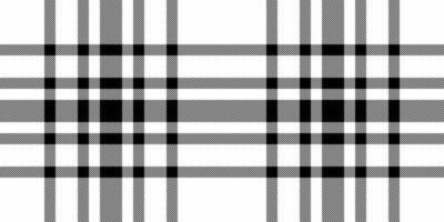 Linen plaid pattern, woman tartan textile fabric. Scratched texture background seamless check in white and black colors. vector