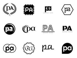 PA logo company template. Letter p and a logotype. Set different classic serif lettering and modern bold text with design elements. Initial font typography. vector