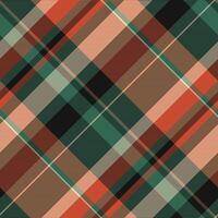 Curve tartan check, stitch texture textile background. Holiday plaid pattern seamless fabric in mint and red colors. vector