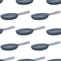 Frying pan seamless pattern with transparent background in a noise grainy texture style breakfast concept, illustration png