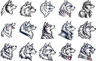 Wolf, collections of wolfs head silhouette art illustration vector