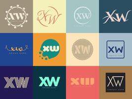 XW logo company template. Letter x and w logotype. Set different classic serif lettering and modern bold text with design elements. Initial font typography. vector