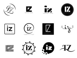 IZ logo company template. Letter i and z logotype. Set different classic serif lettering and modern bold text with design elements. Initial font typography. vector