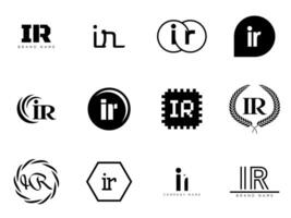 IR logo company template. Letter i and r logotype. Set different classic serif lettering and modern bold text with design elements. Initial font typography. vector