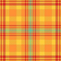 Rag textile pattern plaid, place seamless texture . Regular tartan check background fabric in tangerine and amber colors. vector