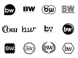 BW logo company template. Letter b and w logotype. Set different classic serif lettering and modern bold text with design elements. Initial font typography. vector