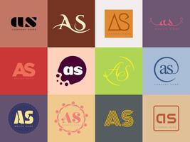 AS logo company template. Letter a and s logotype. Set different classic serif lettering and modern bold text with design elements. Initial font typography. vector