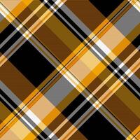 Discount fabric textile pattern, website background check seamless. Formal tartan plaid texture in black and orange colors. vector