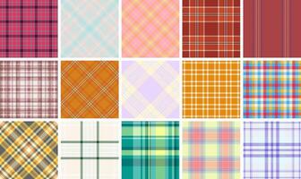 Geometric plaid patterns for fabric and textiles, featuring classic checks and stripes for shirts, clothes, or trendy backgrounds. vector
