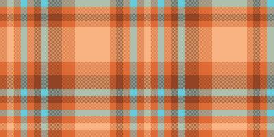 Stationary tartan fabric plaid, harmony seamless pattern textile. Vogue check texture background in orange and cyan colors. vector