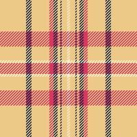 Diagonal plaid fabric tartan, doodle background pattern texture. Scottish check textile seamless in amber and red colors. vector