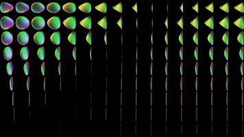 abstract festive background with multi-colored spheres placed on a plane and flash neon lights randomly in the dark. Loop beautiful bg in 4k. Neon bulbs for show or events, exhibitions, festivals video
