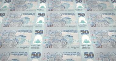 Banknotes of fifty nigerian naira of the Central Bank of Nigeria rolling, loop video