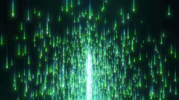 Abstract digital background with glowing neon particles, rain of magical shimmering glitter dust. movement of a stream of luminous bright lines of particles emitting rays of light. Seamless loop video