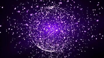 Abstract glowing sphere, energy ball shines brightly. magic dots and glowing dust particles, abstract atomic science background, seamless loop video